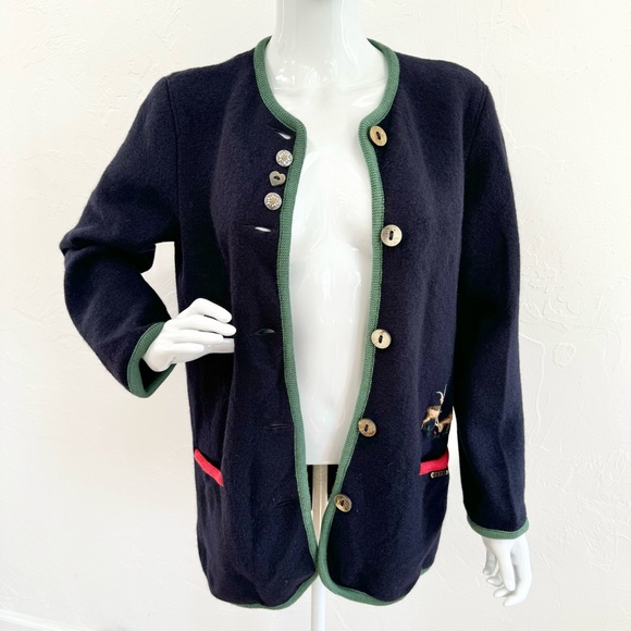 Geiger Austria Wiesn Oktoberfest Jacket Alpine Boiled Wool Cardigan Sweater Coat - Picture 4 of 16